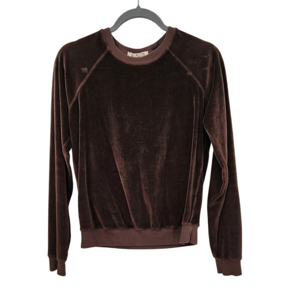 AMO Women's Brown Crushed Velvet Crewneck Lounge‎ Top Size Small
